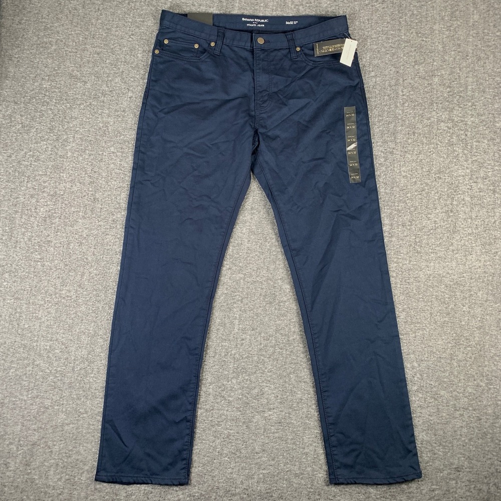 Banana Republic Travel Jean Men 34x31 Slim Fit Navy Blue Chino Stretch NEW